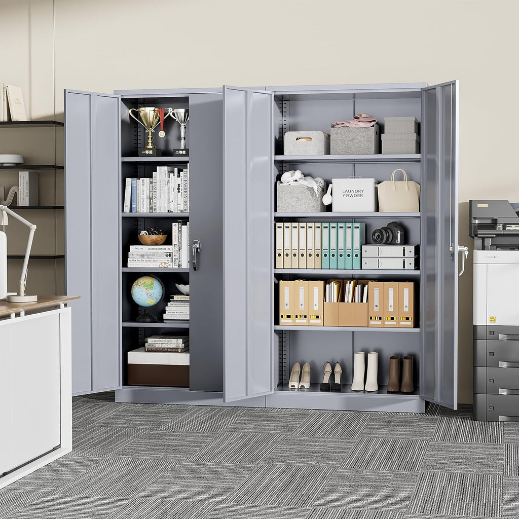 Greenvelly Metal Storage Cabinet with Locking Doors, 72' Dark Grey Lockable Storage with Adjustable Shelves, Steel Tool Cabinet for Home Office, Garage (36' x 18')