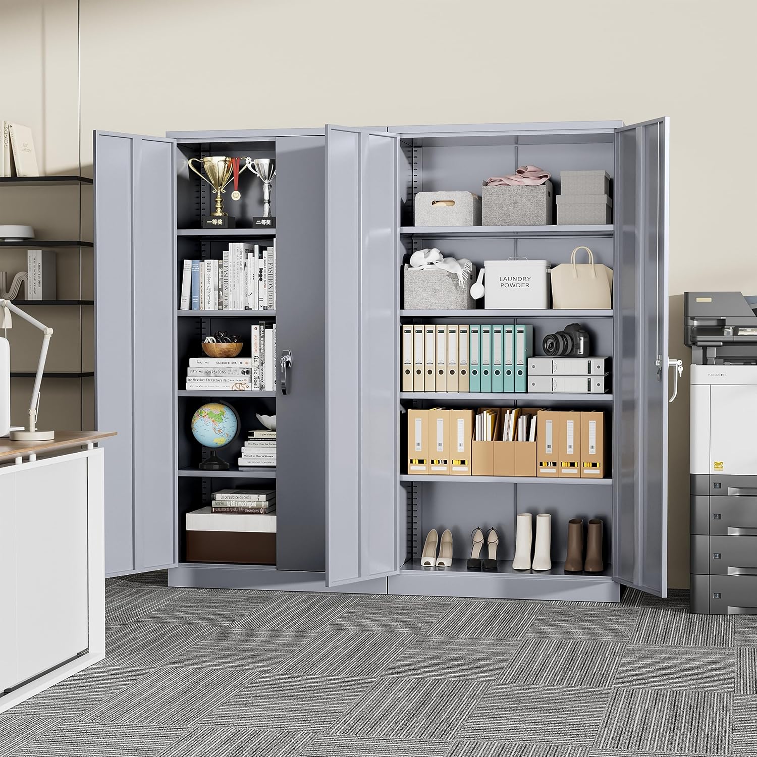 Greenvelly Metal Storage Cabinet with Locking Doors, 72' Dark Grey Lockable Storage with Adjustable Shelves, Steel Tool Cabinet for Home Office, Garage (36' x 18')