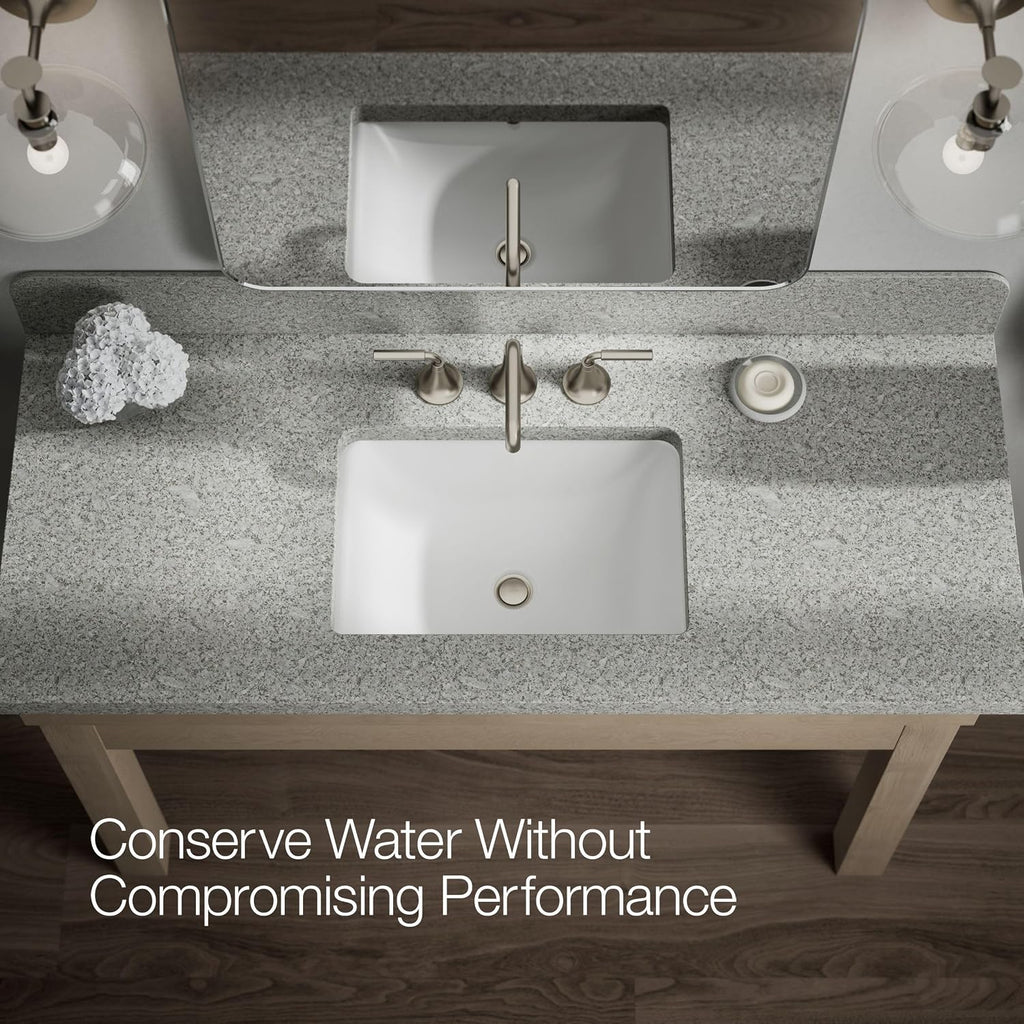 KOHLER K-27416-4-BN Tone™ Widespread Bathroom Sink Faucet, 3-Hole, Widespread Bathroom Faucets with Two Lever Handles and Clicker Drain, 1.2 GPM, Vibrant Brushed Nickel