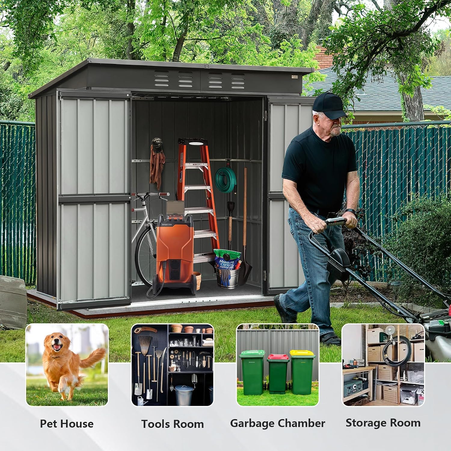Domi Outdoor Storage Shed 5'x3', Metal Sheds Outdoor Storage Slope Roof with Lockable Doors & Air Vents for Patio Garden Backyard Lawn,Gray
