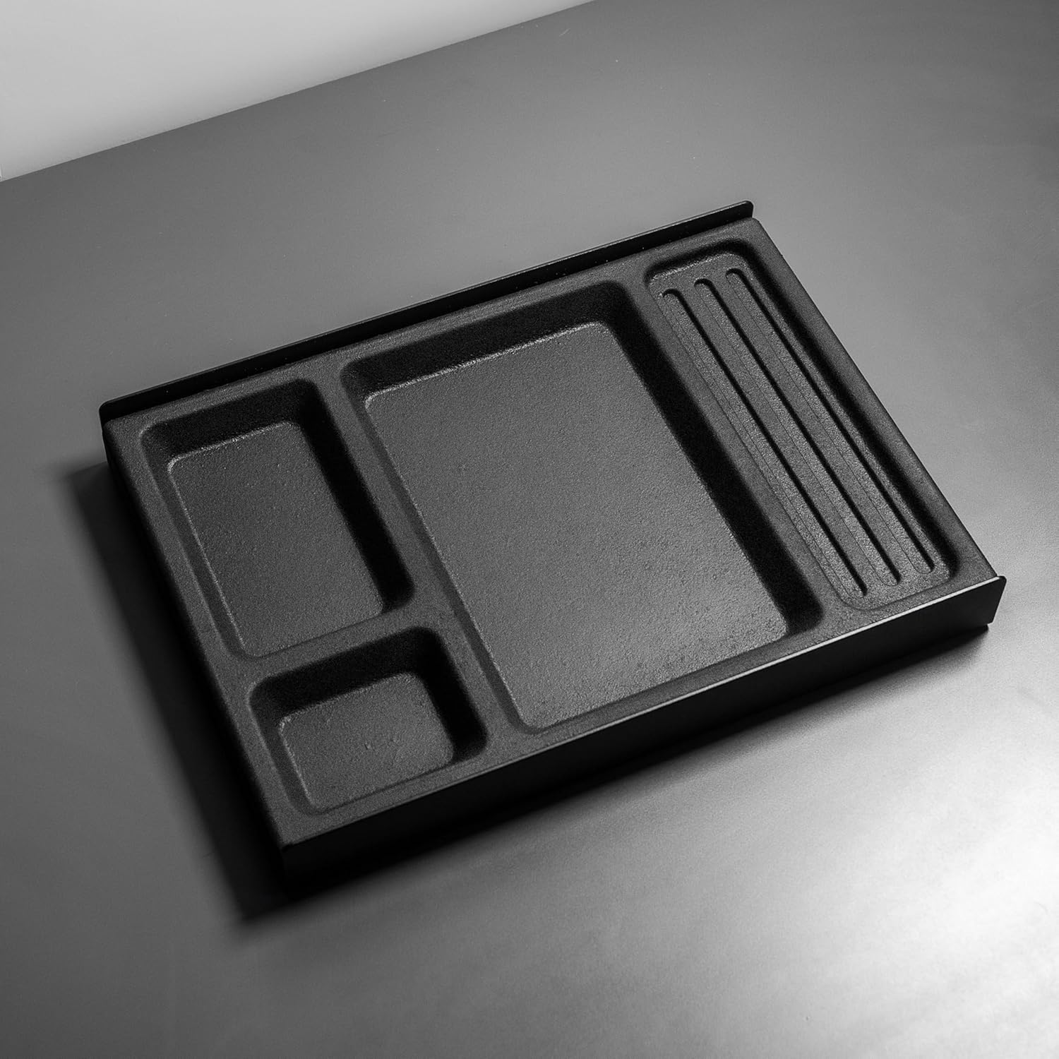 Raico Desk Shelf Tray Drawer Organizer with Compartments for Monitor Stand System Metal & Cork Accessory Tray for Cockpit Setup | Black