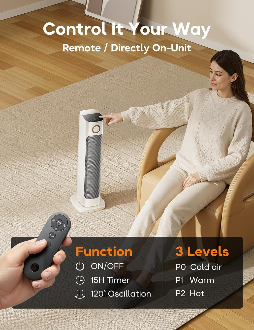 Patio Heater And Fan Combo for Indoor Use,Space Backyard Room Indoor,1500W Tower Portable Electric Space Outdoor with Remote,Infrared Heater,15H Timers,Quiet,for Office, White