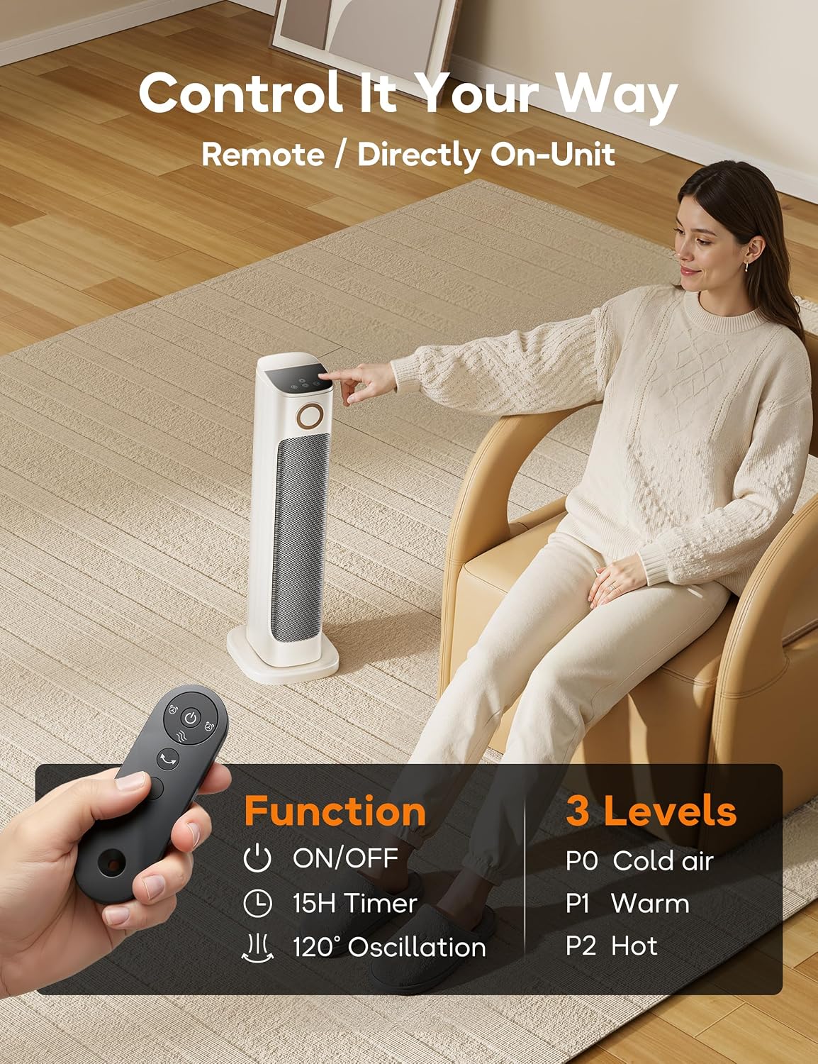 Patio Heater And Fan Combo for Indoor Use,Space Backyard Room Indoor,1500W Tower Portable Electric Space Outdoor with Remote,Infrared Heater,15H Timers,Quiet,for Office, White