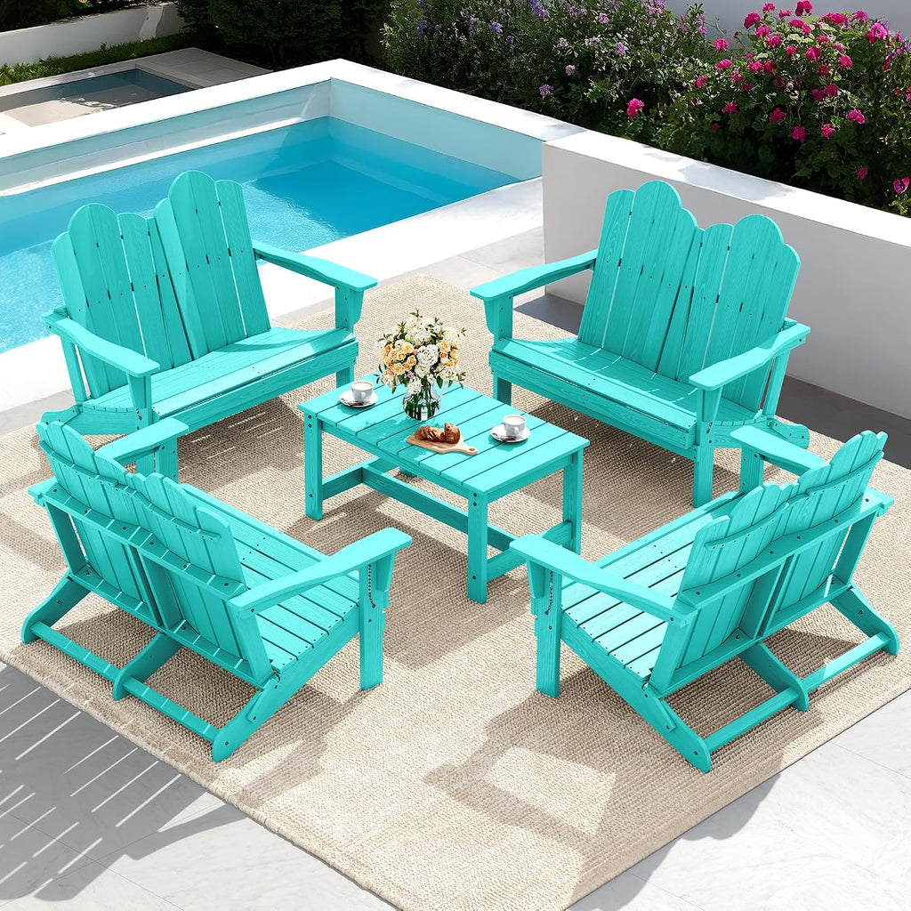 SERWALL Folding Adirondack Bench, HDPE All-Weather Adirondack Loveseat, 660 lbs Capacity, Foldable Outdoor Patio Bench for Deck, Lawn, Garden, Aruba