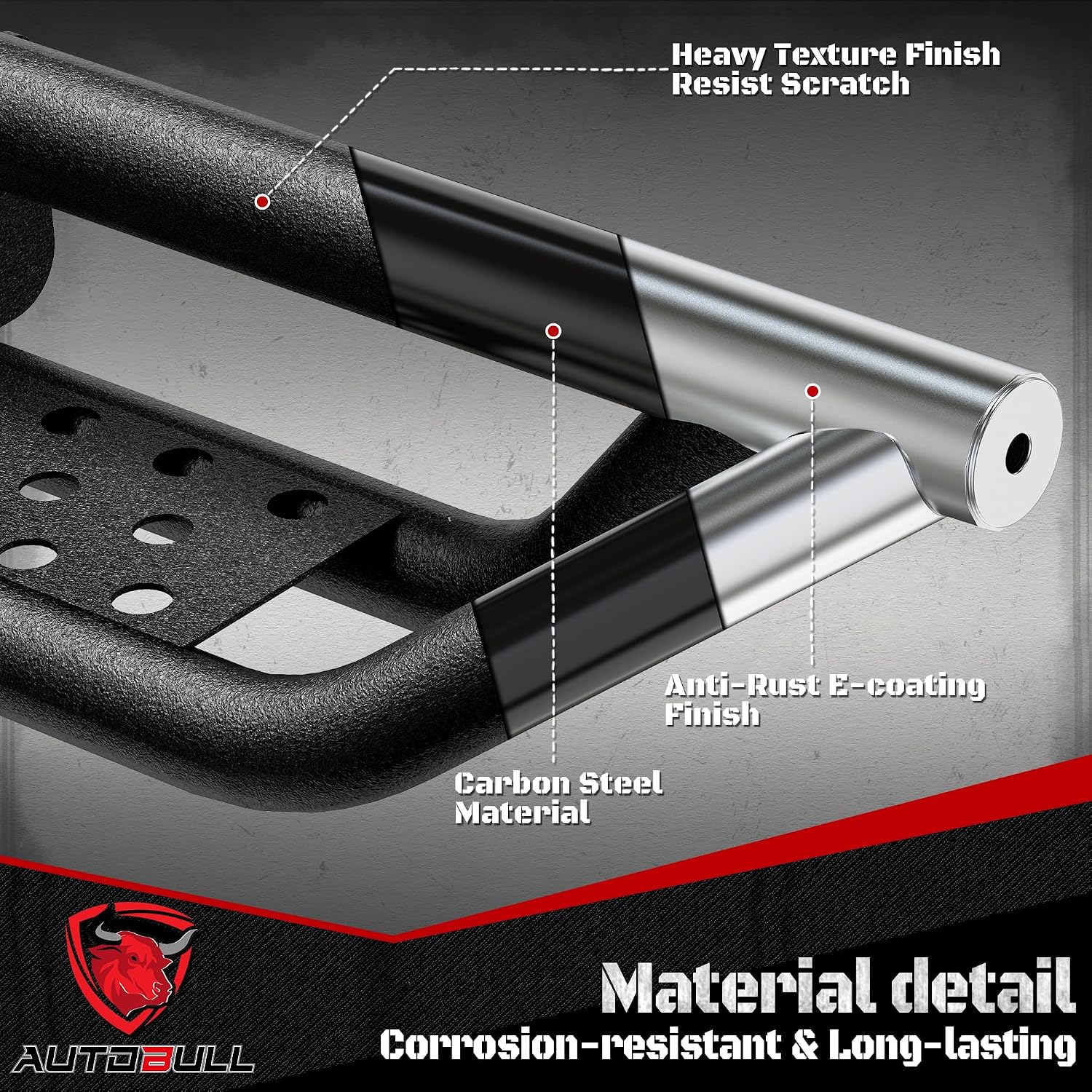 Running Boards Compatible with Toyota 4Runner 2010-2024 Trail Edition, 2014-2024 SR5/TRD Pro, 6' 2-Stairs Side Step Rails Coated Black Carbon Steel Nerf Bars