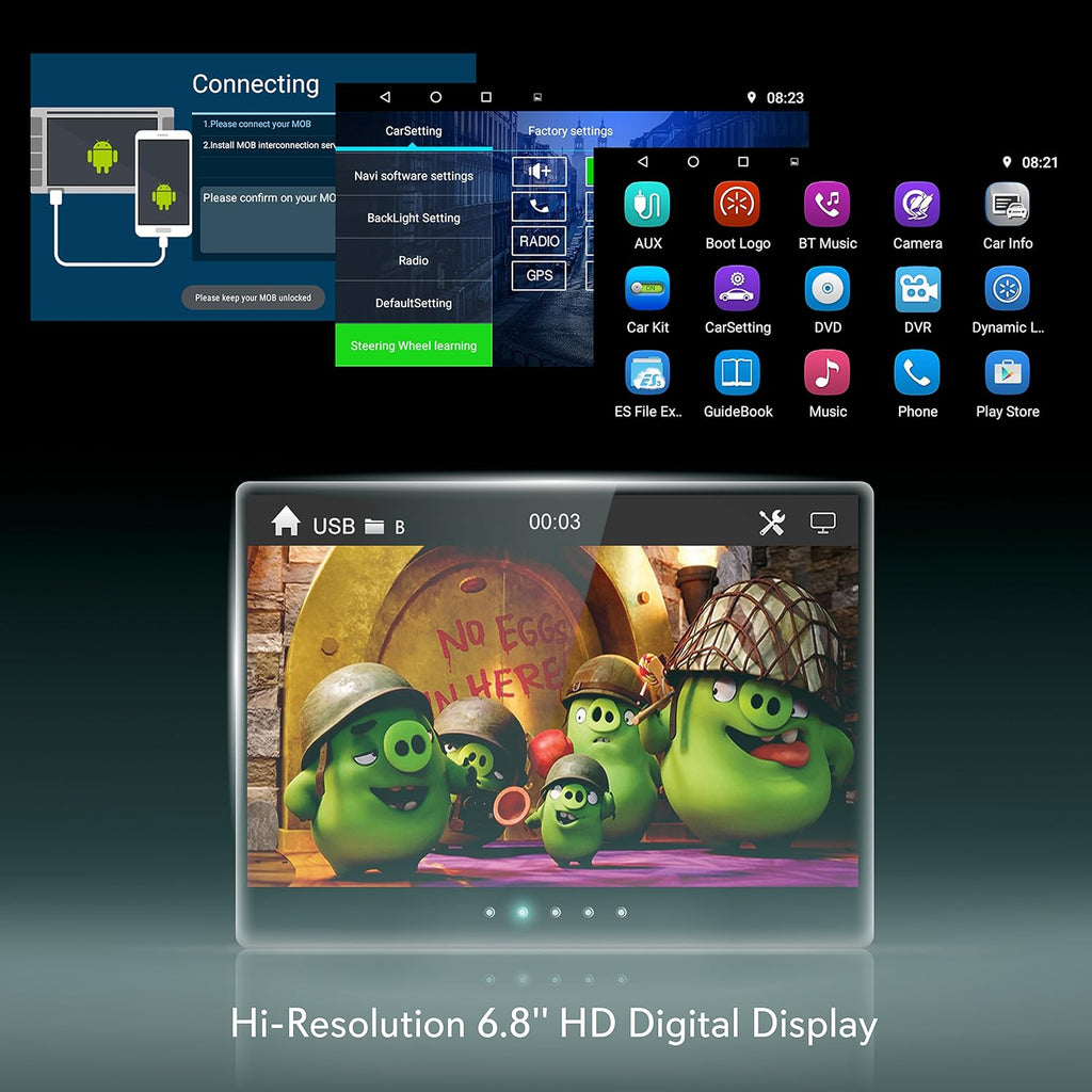 Pyle Car Stereo Receiver System - Hi-Res 6.8' Digital Display, Double DIN Android Touch Screen Monitor with Backup Cam, USB, Bluetooth & GPS Navigation, CD DVD Player, MP3, AM FM Radio with Remote