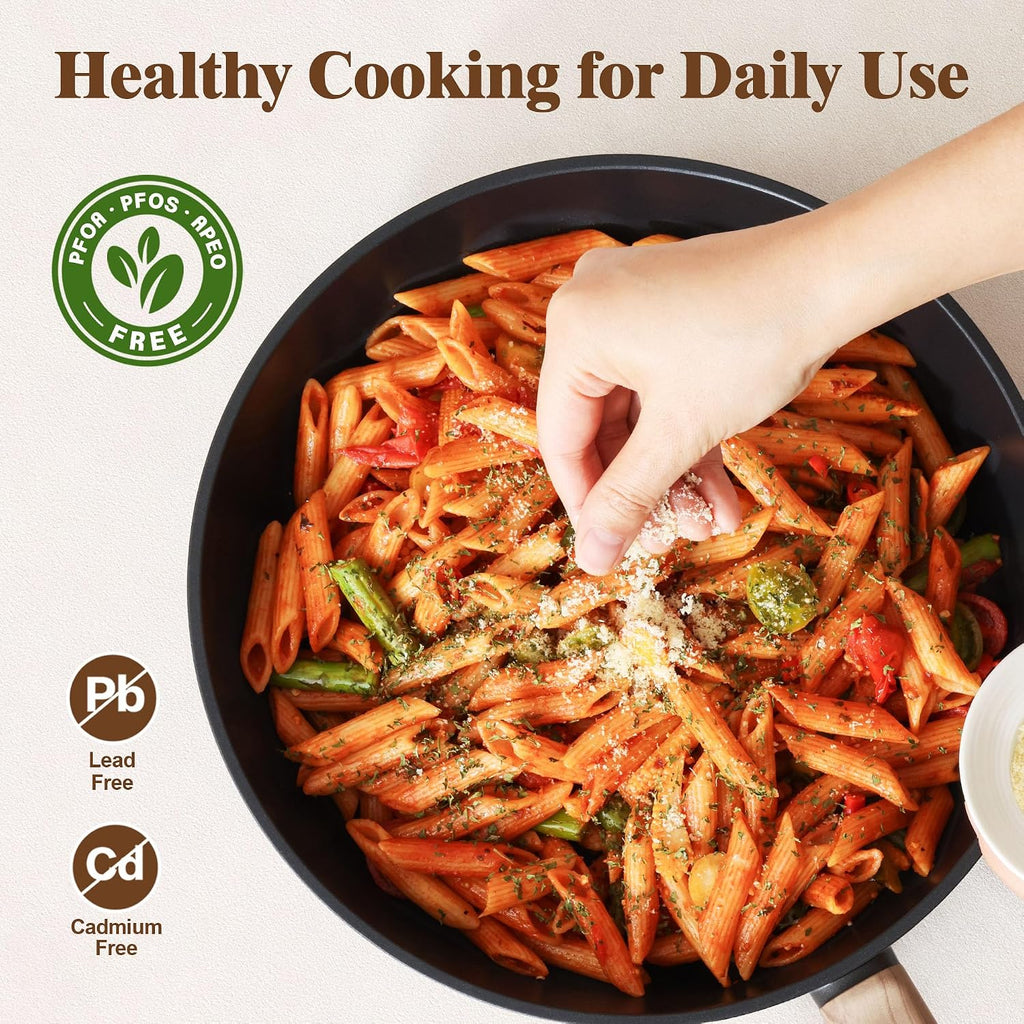 SENSARTE 20Pcs Nonstick Pots and Pans Set, Black Non Stick Cookware Set, Healthy Kitchen Cooking Set, Induction Compatible, Dishwasher Safe, PFOA/PFOS Free