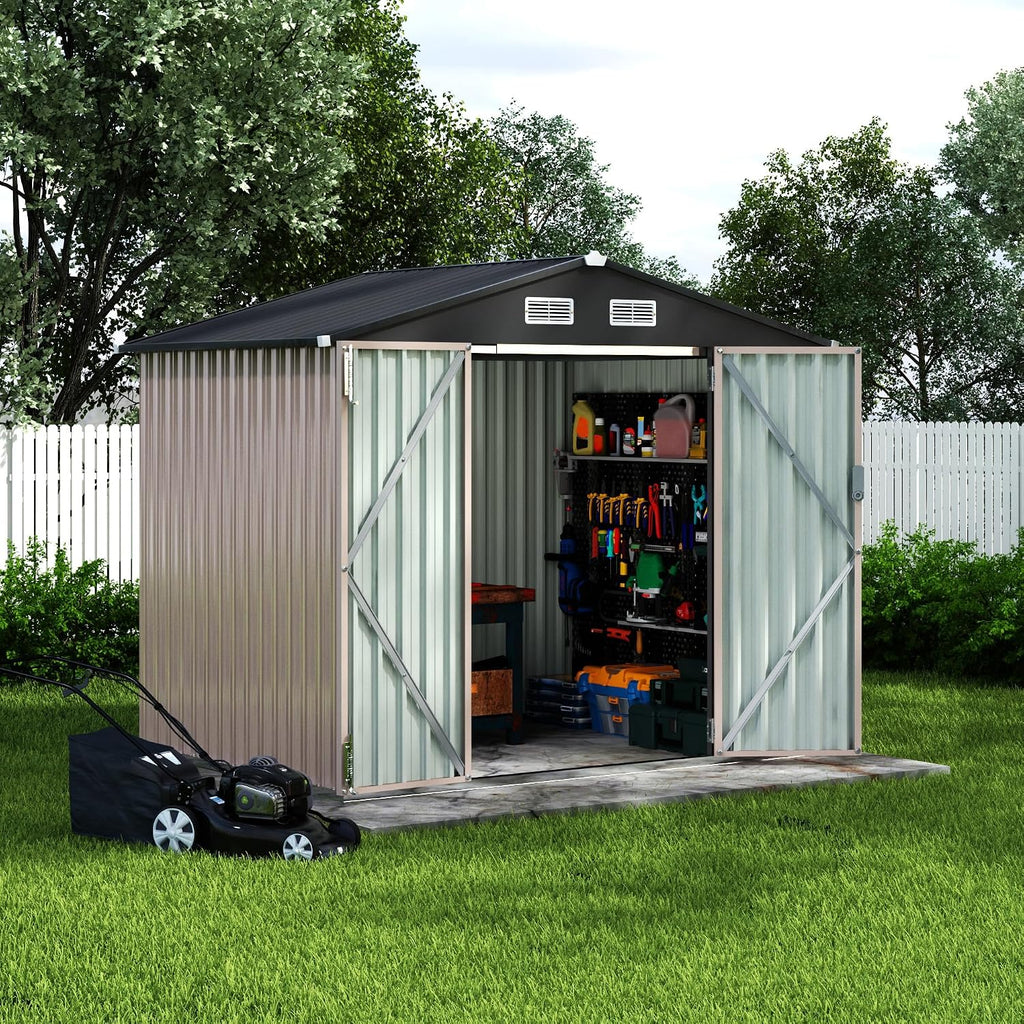 6x8 FT Metal Storage Sheds Outdoor, Metal Yard Sheds Garden Shed Kit, MetalTool Shed with Lockable Door, MetalUtility Sheds Buildings with Air Vent for Backyard Garden Patio Lawn