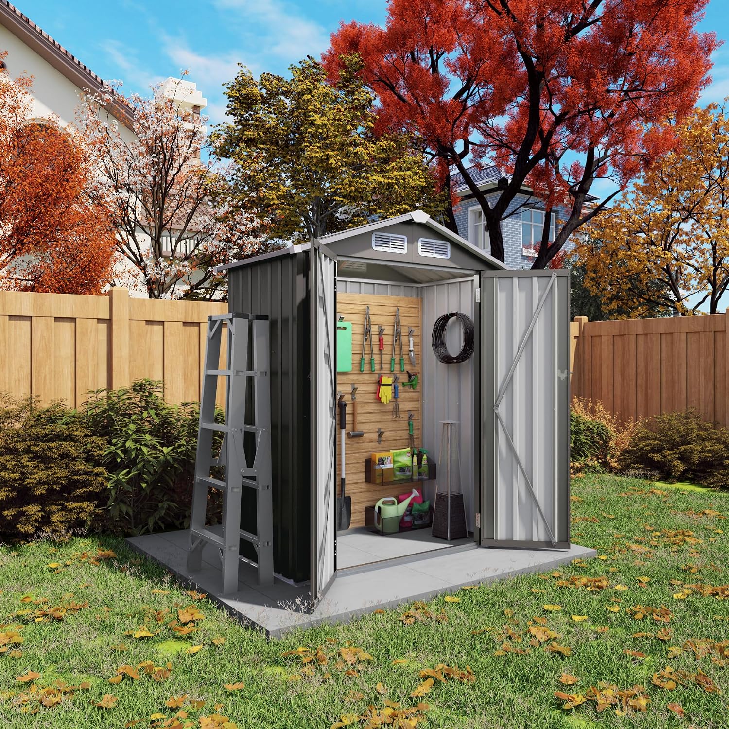 CHUNLY 5X3 FT Metal Outdoor Storage Shed, All Weather Tool Shed Storage Room with Peaked Roof Waterproof, Lockable Door for Garden Patio Backyard Lawn, Gary