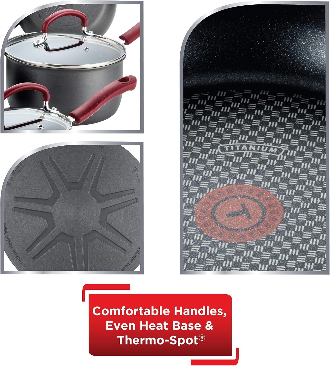T-fal Ultimate Hard Anodized Nonstick Cookware Set 12 Piece, Oven Broiler Safe 600F, Kitchen Cooking Set w/Fry Pans, Saucepans, Dutch Oven, Kitchen Utensils, Pots and Pans, Dishwasher Safe, Black