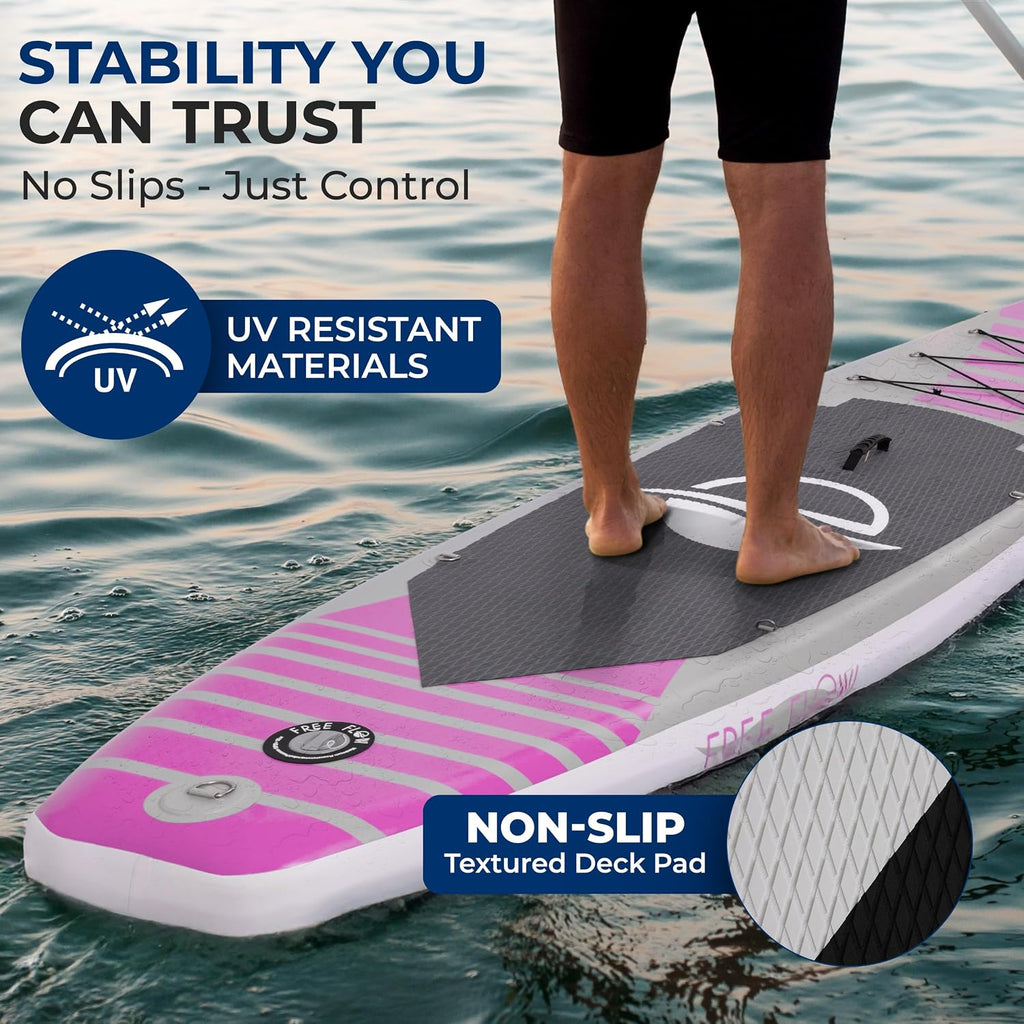 SereneLife 10'6' Inflatable Paddle Board with SUP Accessories, Wide 32' Stand Up Paddle Board, Non-Slip Deck Pad, Adjustable Paddle & Backpack, for Adults & Youth, 350 lbs Capacity