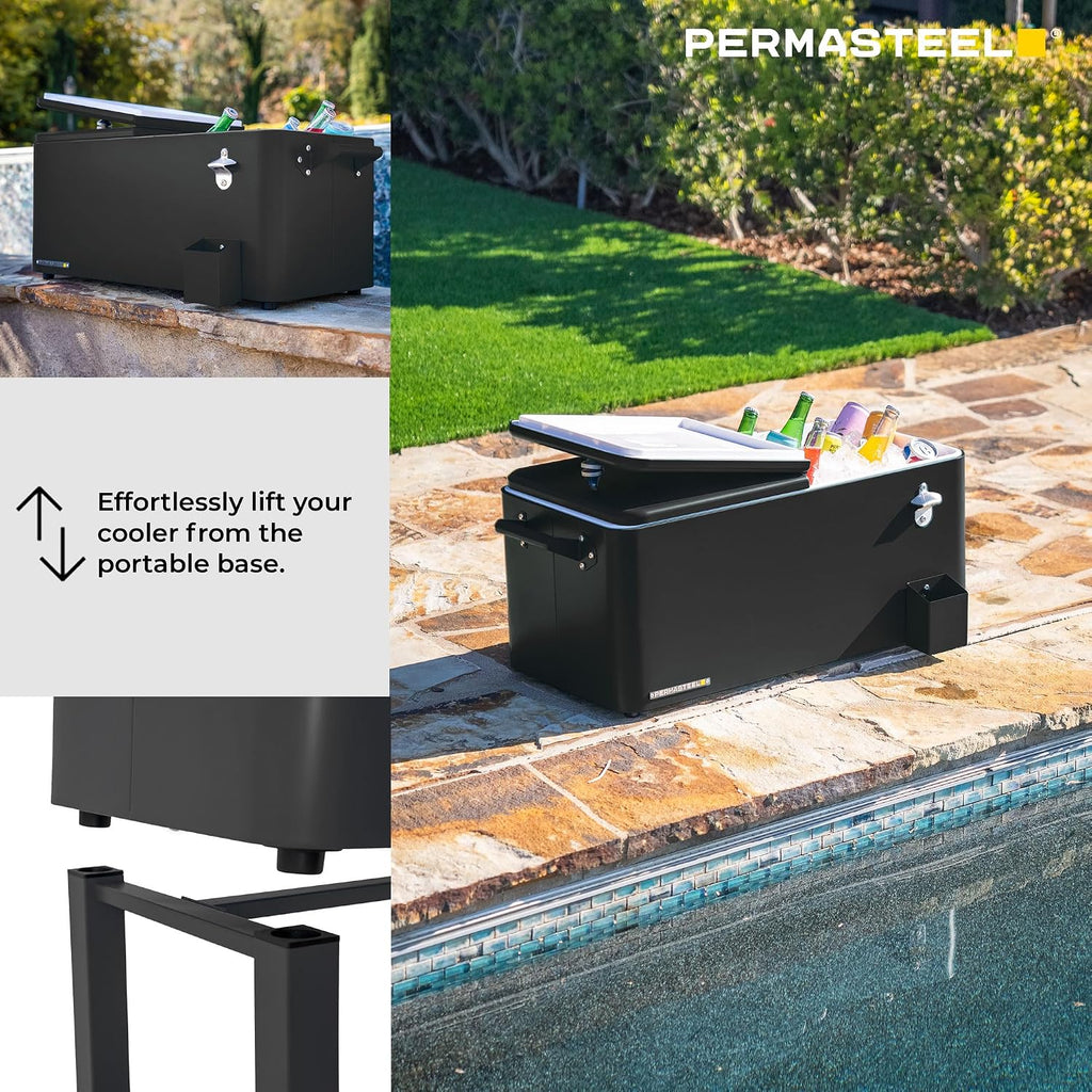 Permasteel Party Cooler with Divider, Removable Basin, Spacious 80-Qt Capacity, Chills 36hrs, Serving Tray, Rolling Ice Chest for Indoor & Outdoor