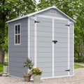 JUMMICO Plastic Outdoor Storage Shed, 6 x 4 FT Resin Shed with Floor and Lockable Door, Outside Waterproof Garden Tool Sheds for Patio Backyard Lawn, Gray