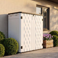 Amopatio 37 Cu Ft Premium Vertical Storage Shed, Outdoor Resin Shed with Floor, Waterproof Weather Resistance Plastic Cabinet, Lockable Doors for Patio, Garden Tools, Lawn, Grey&White
