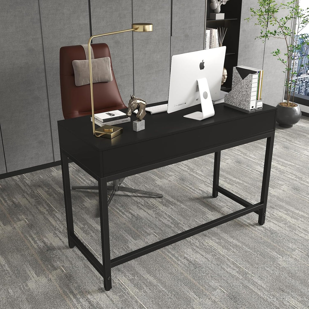 WESTREE Computer Gaming Desk Office - Study Writing Desk with Drawer for Teen, Bedroom Makeup Desk Home Office Furniture with Storage Shelf, Height Monitor Stand