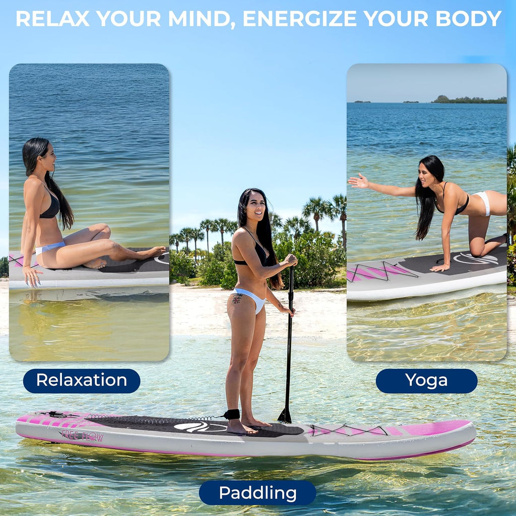 SereneLife 10'6' Inflatable Paddle Board with SUP Accessories, Wide 32' Stand Up Paddle Board, Non-Slip Deck Pad, Adjustable Paddle & Backpack, for Adults & Youth, 350 lbs Capacity