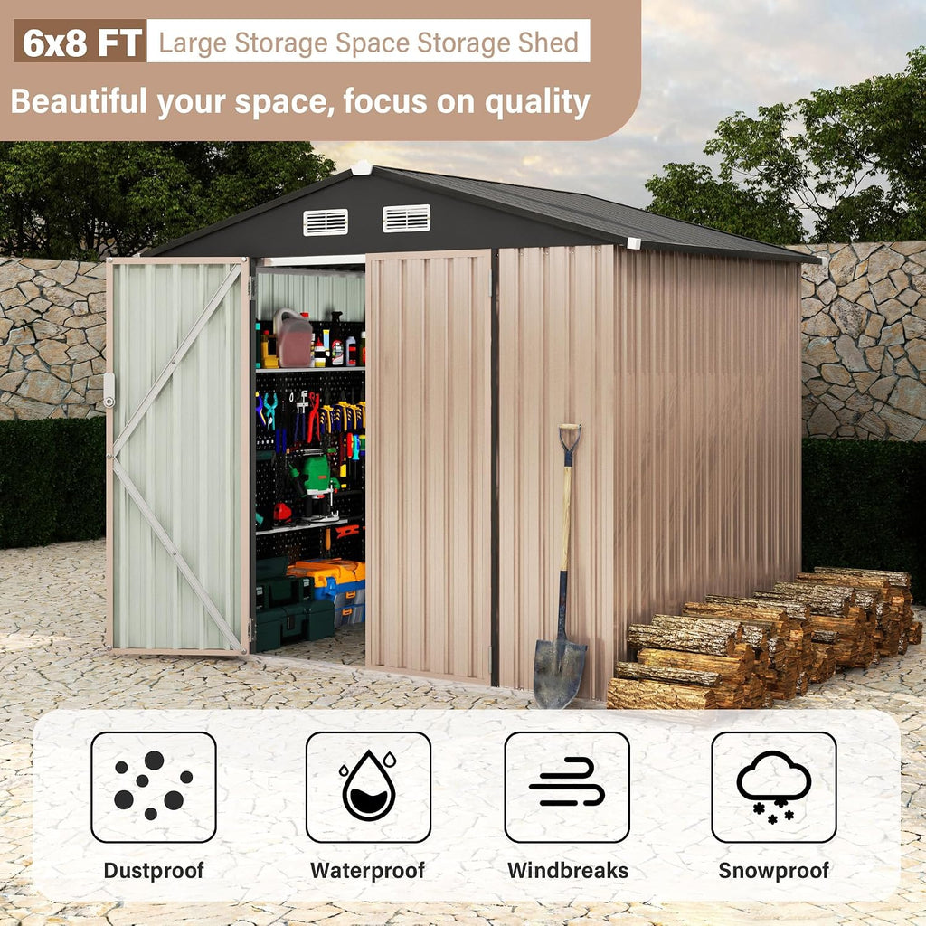 6x8 FT Metal Storage Sheds Outdoor, Metal Yard Sheds Garden Shed Kit, MetalTool Shed with Lockable Door, MetalUtility Sheds Buildings with Air Vent for Backyard Garden Patio Lawn