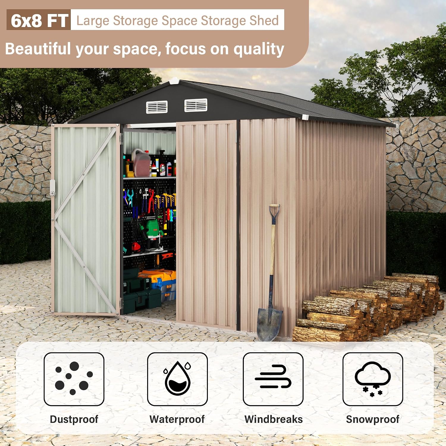 6x8 FT Metal Storage Sheds Outdoor, Metal Yard Sheds Garden Shed Kit, MetalTool Shed with Lockable Door, MetalUtility Sheds Buildings with Air Vent for Backyard Garden Patio Lawn