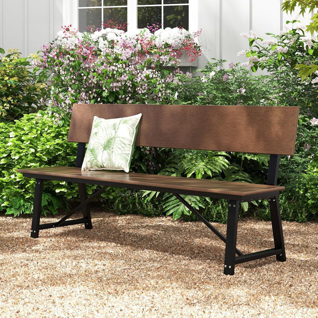 Tangkula 72' Outdoor Bench, Extra Long Patio HDPE Bench for 4 People, 1100 lbs Weight Capacity, Heavy-Duty Patio Picnic Dining Bench for Garden, Porch, Lawn, Backyard & Park