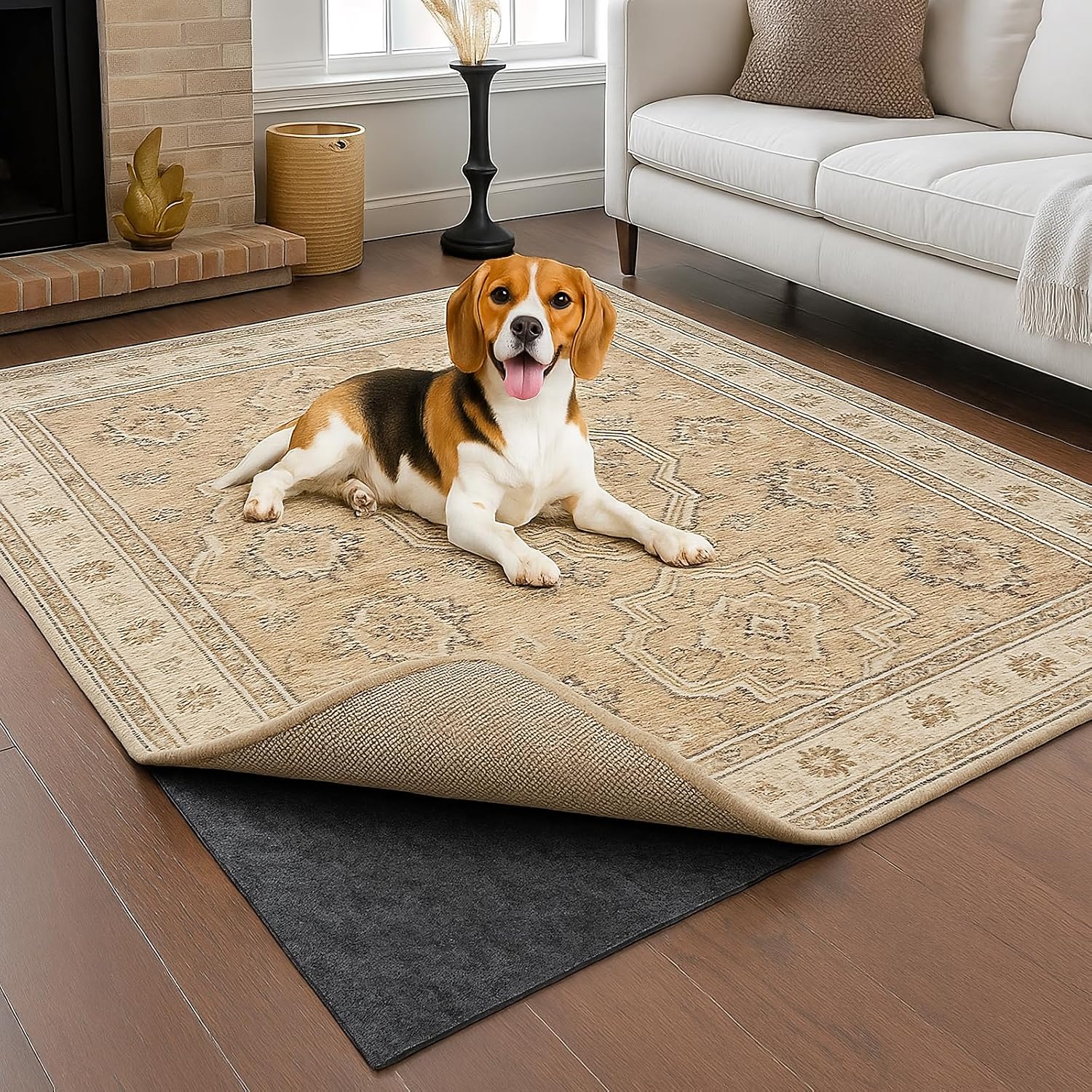 Deep Dream Dual Surface 10'x14' Rug Pad, Waterproof 1/8' Thick Felt + Natural Rubber Backing, Non Slip Carpet Gripper for Area Rugs, Protective Cushioned Pads for All Floors