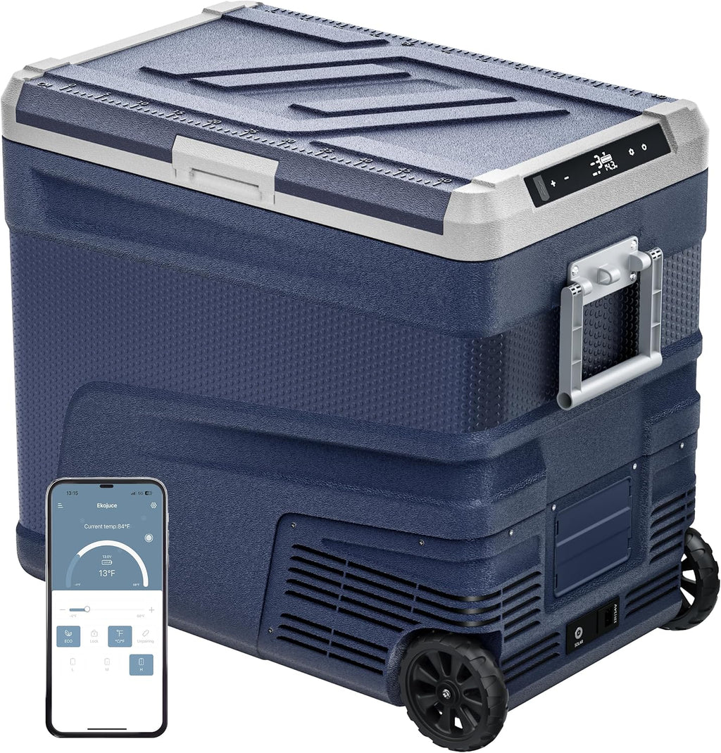 EKOJUCE 12 Volt Refrigerator Portable Fridge Freezer - 68 Quart(65L) Electric Cooler with Wheels, 12/24V DC & 100-240V AC, -4℉-68℉, APP Control, 12V Car Fridge for Camping, Boating, RV, Outdoor, Home