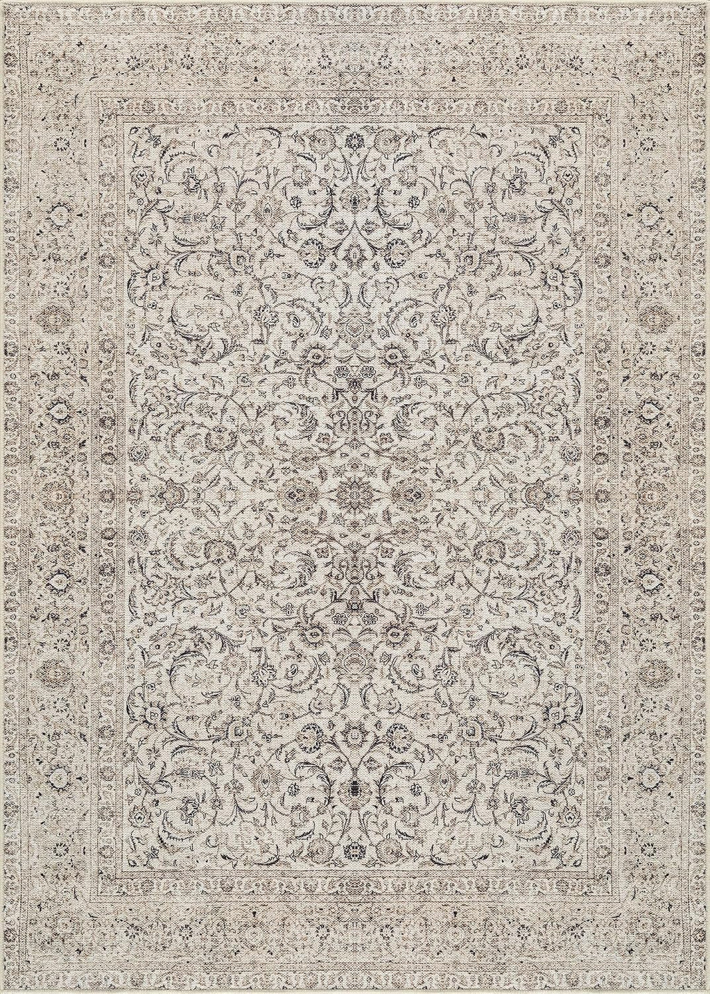 Bloom Rugs Washable Non-Slip 8' x 10' Rug - Beige/Off White Traditional Bordered Area Rug for Living Room, Bedroom, Dining Room, and Kitchen - Exact Size: 8' x 10'
