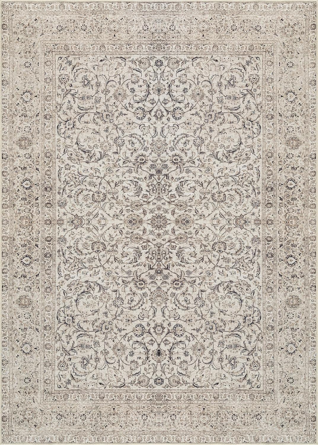 Bloom Rugs Washable Non-Slip 8' x 10' Rug - Beige/Off White Traditional Bordered Area Rug for Living Room, Bedroom, Dining Room, and Kitchen - Exact Size: 8' x 10'