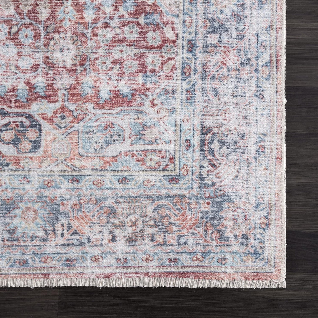 Bloom Rugs Caria Washable Non-Slip 6x9 Rug - Brick/Dark Blue Traditional Area Rug for Living Room, Bedroom, Dining Room, and Kitchen - Exact Size: 6' x 9'
