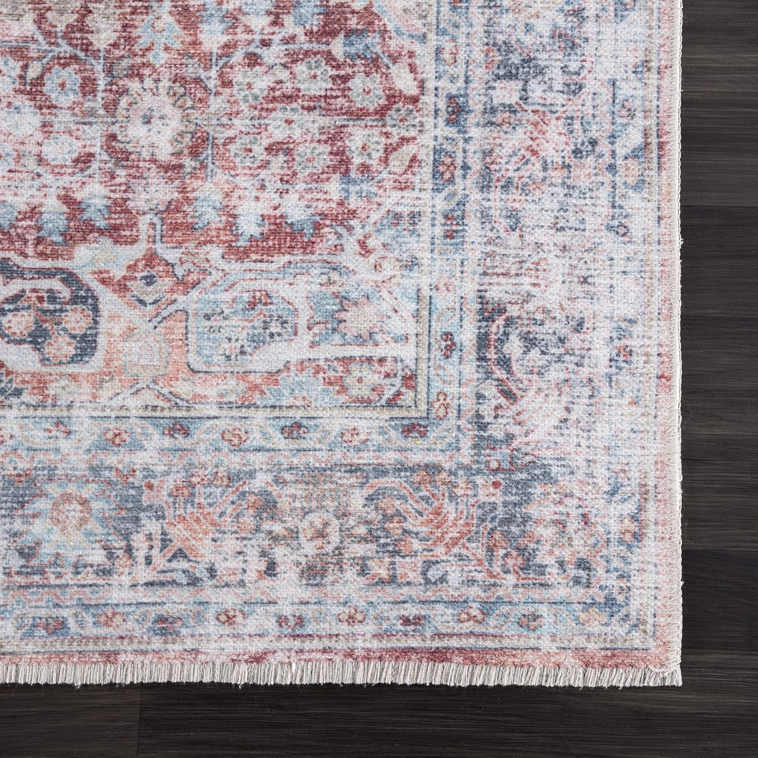 Bloom Rugs Caria Washable Non-Slip 6x9 Rug - Brick/Dark Blue Traditional Area Rug for Living Room, Bedroom, Dining Room, and Kitchen - Exact Size: 6' x 9'
