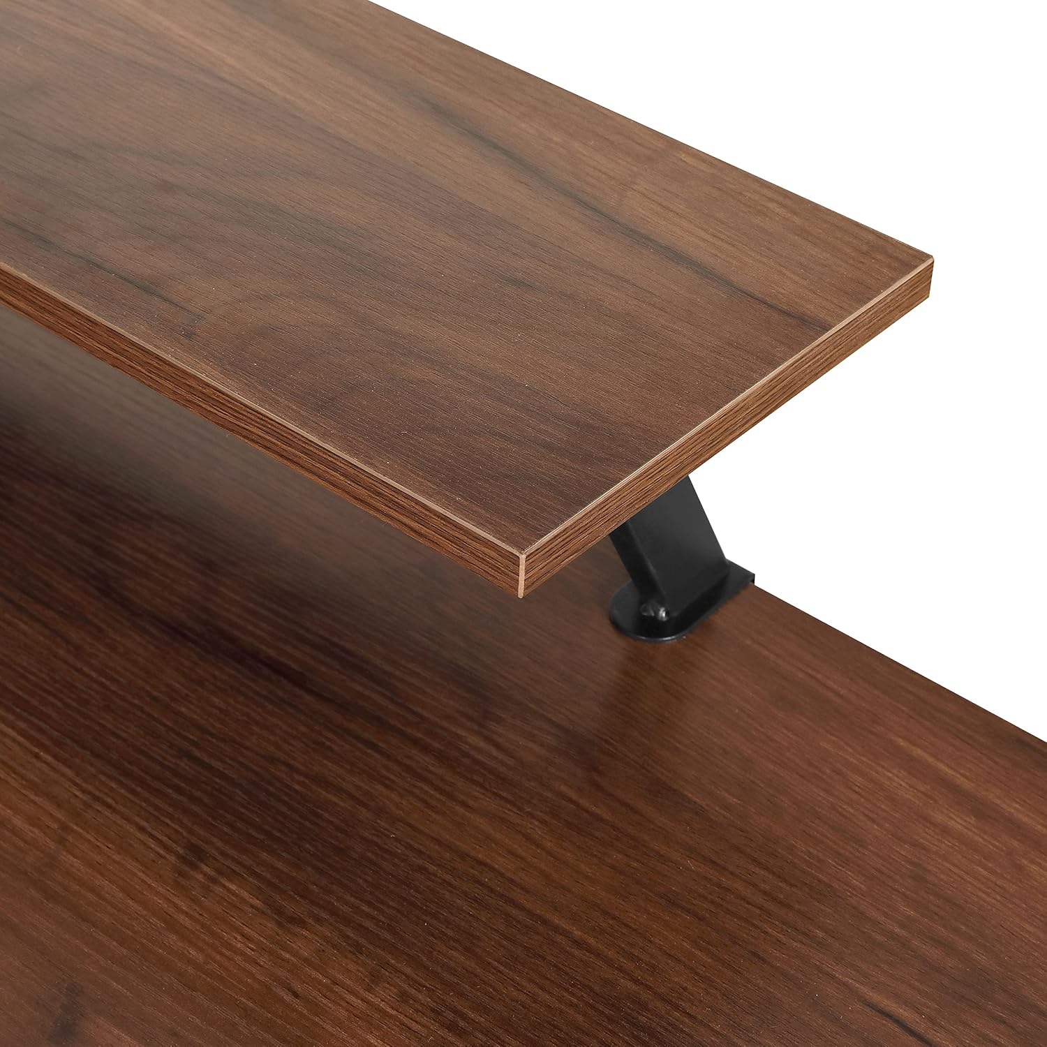 Techni Mobili Office Desk - Reversible L Shaped Desk with Storage Shelves, Monitor Stand & Accessory Holder - Ergonomic & Industrial Workstation Corner Table with Durable Steel Frame, Walnut