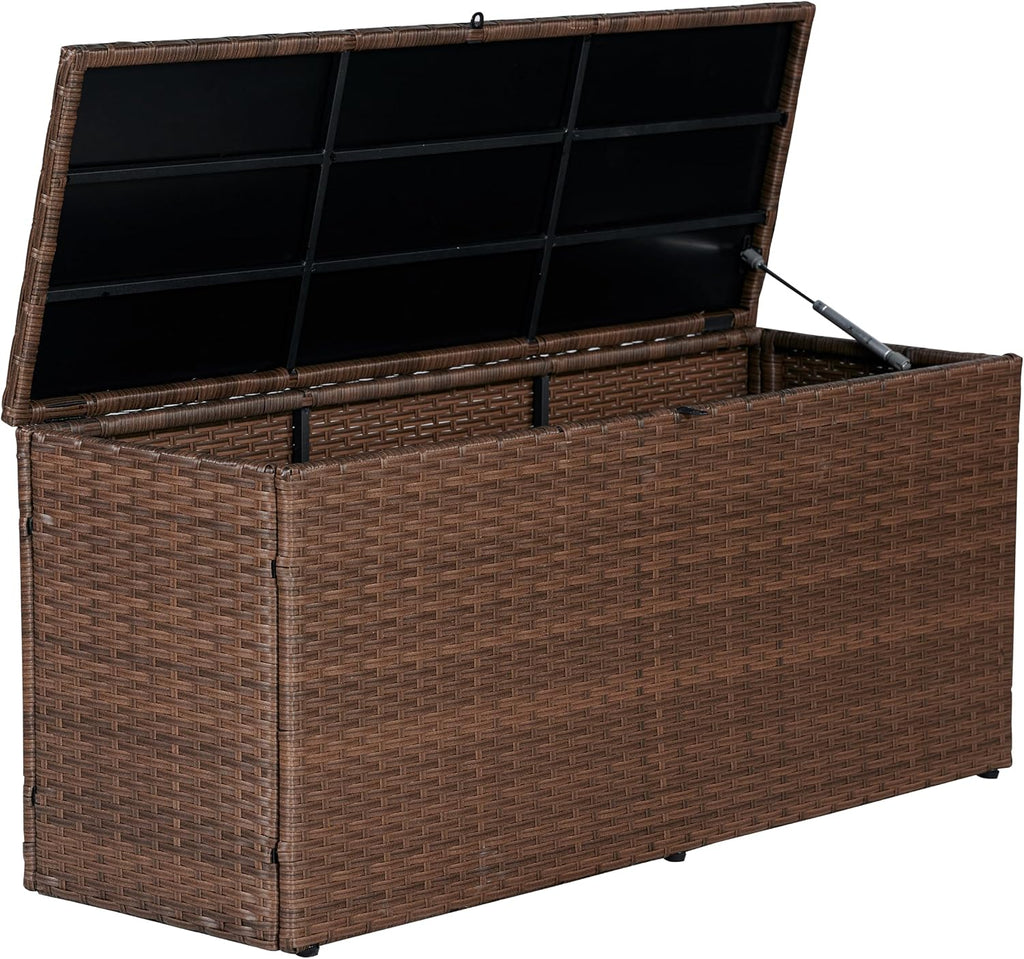 happimess TRK1001B Nino 47.24' Modern Minimalist Outdoor Faux Wicker Deck and Patio Storage Box, Brown, Soft-Close, for Package Delivery, Patio Furniture, Cushions, Gardening Tools, Pool Supplies