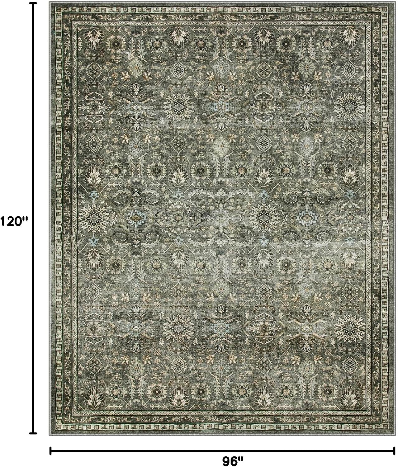 Lahome Mirae Green 8x10 Rugs for Living Room, Boho Washable Area Rugs for Bedroom, Rubber Backed Non Slip Floor Carpets for Dining Room Home Apartment, Dark Olive Green