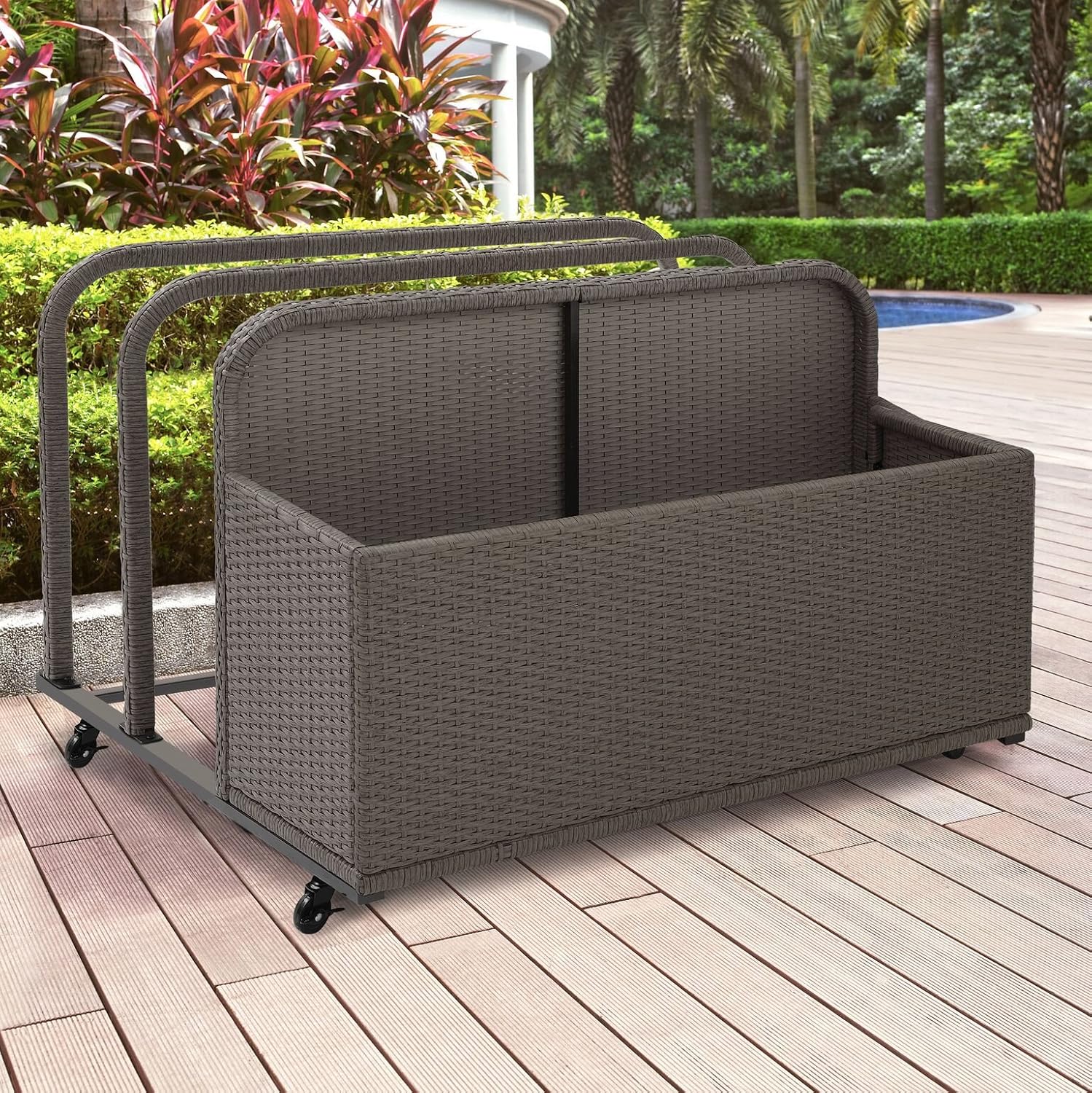 Crosley Furniture Palm Harbor Wicker Outdoor Storage Pool Caddy for Toys, Floats, Patio Furniture Cushions