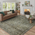 Lahome Mirae Green 8x10 Rugs for Living Room, Boho Washable Area Rugs for Bedroom, Rubber Backed Non Slip Floor Carpets for Dining Room Home Apartment, Dark Olive Green