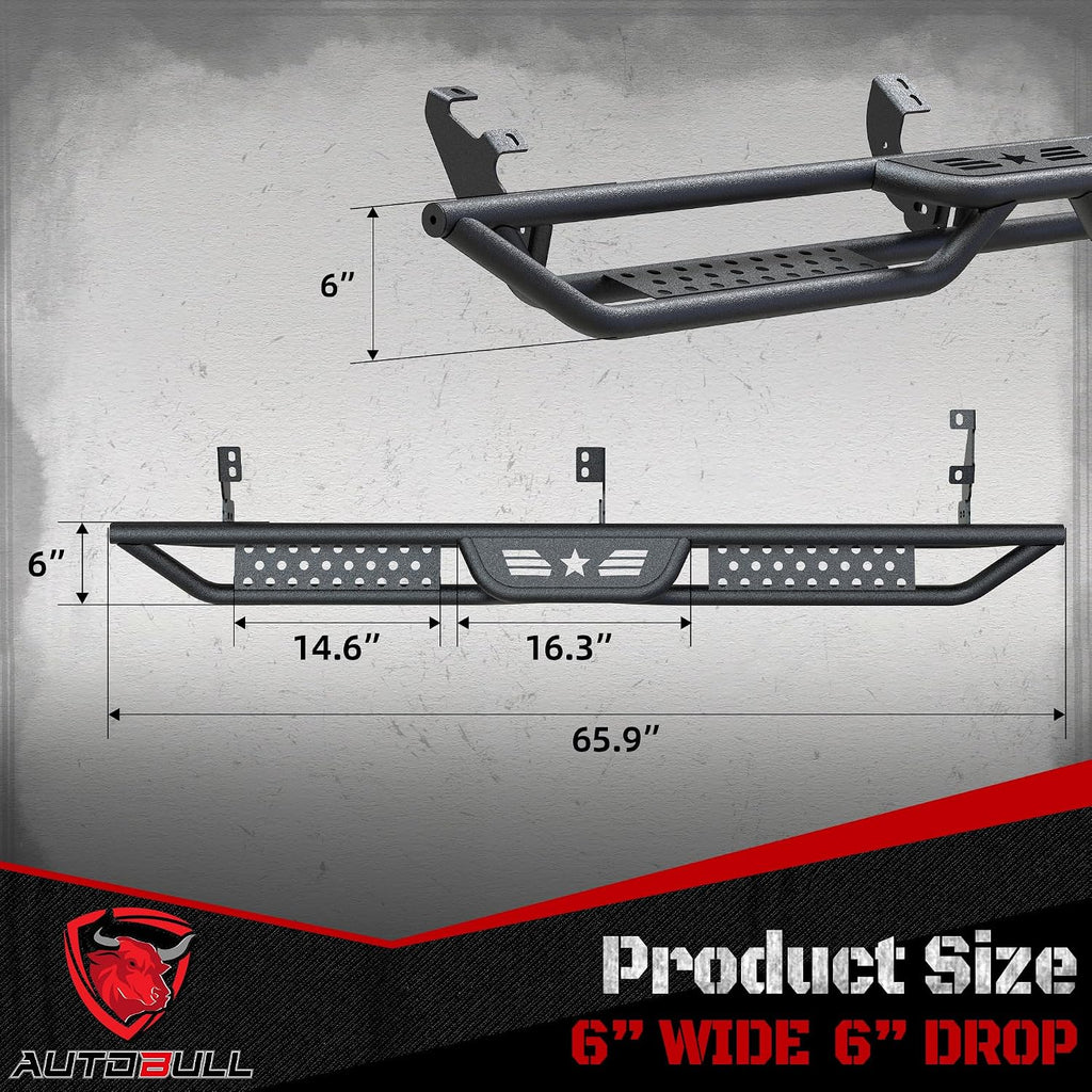 Running Boards Compatible with Toyota 4Runner 2010-2024 Trail Edition, 2014-2024 SR5/TRD Pro, 6' 2-Stairs Side Step Rails Coated Black Carbon Steel Nerf Bars