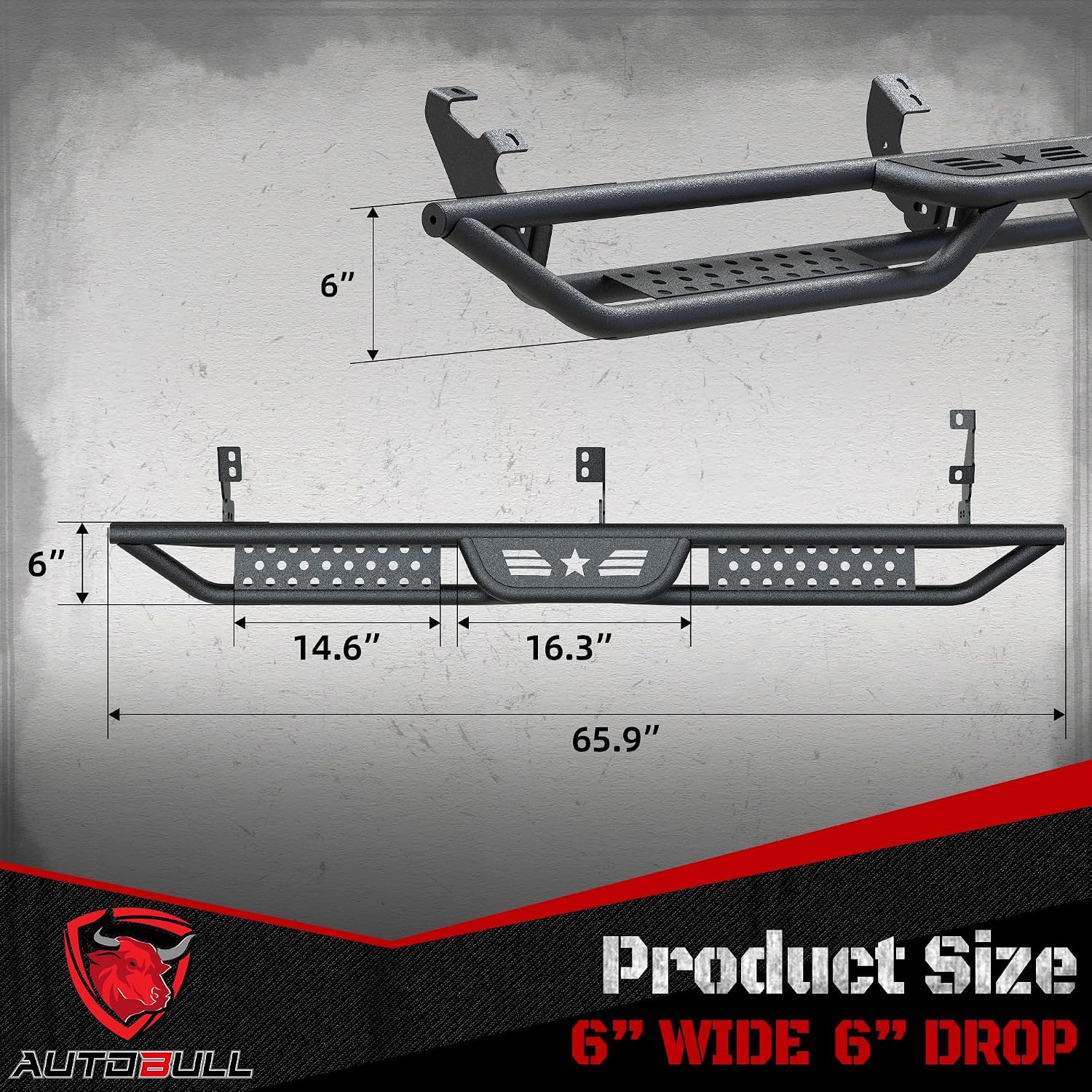 Running Boards Compatible with Toyota 4Runner 2010-2024 Trail Edition, 2014-2024 SR5/TRD Pro, 6' 2-Stairs Side Step Rails Coated Black Carbon Steel Nerf Bars