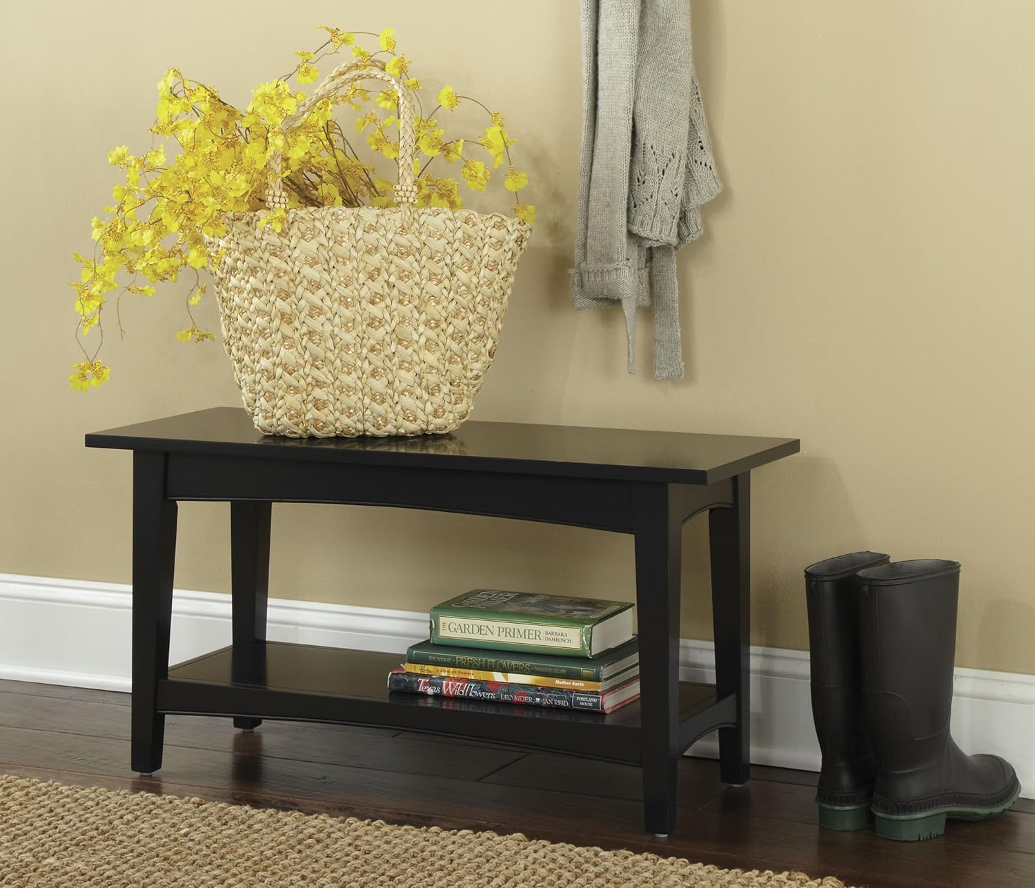 Alaterre Furniture Shaker Cottage Bench with Shelf, 36' W, Charcoal Gray