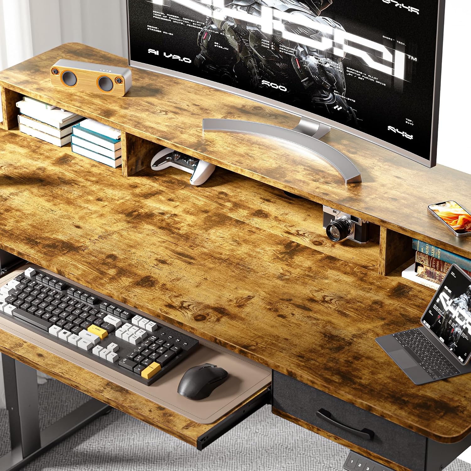 WALKINGDESK 55x24 Inches Electric Standing Desk with Keyboard Tray, Height Adjustable Stand up Desk with 2 Drawers, Ergonomic Sit to Stand Desk with Storage Monitor Stand, Computer Table, Rustic Brown