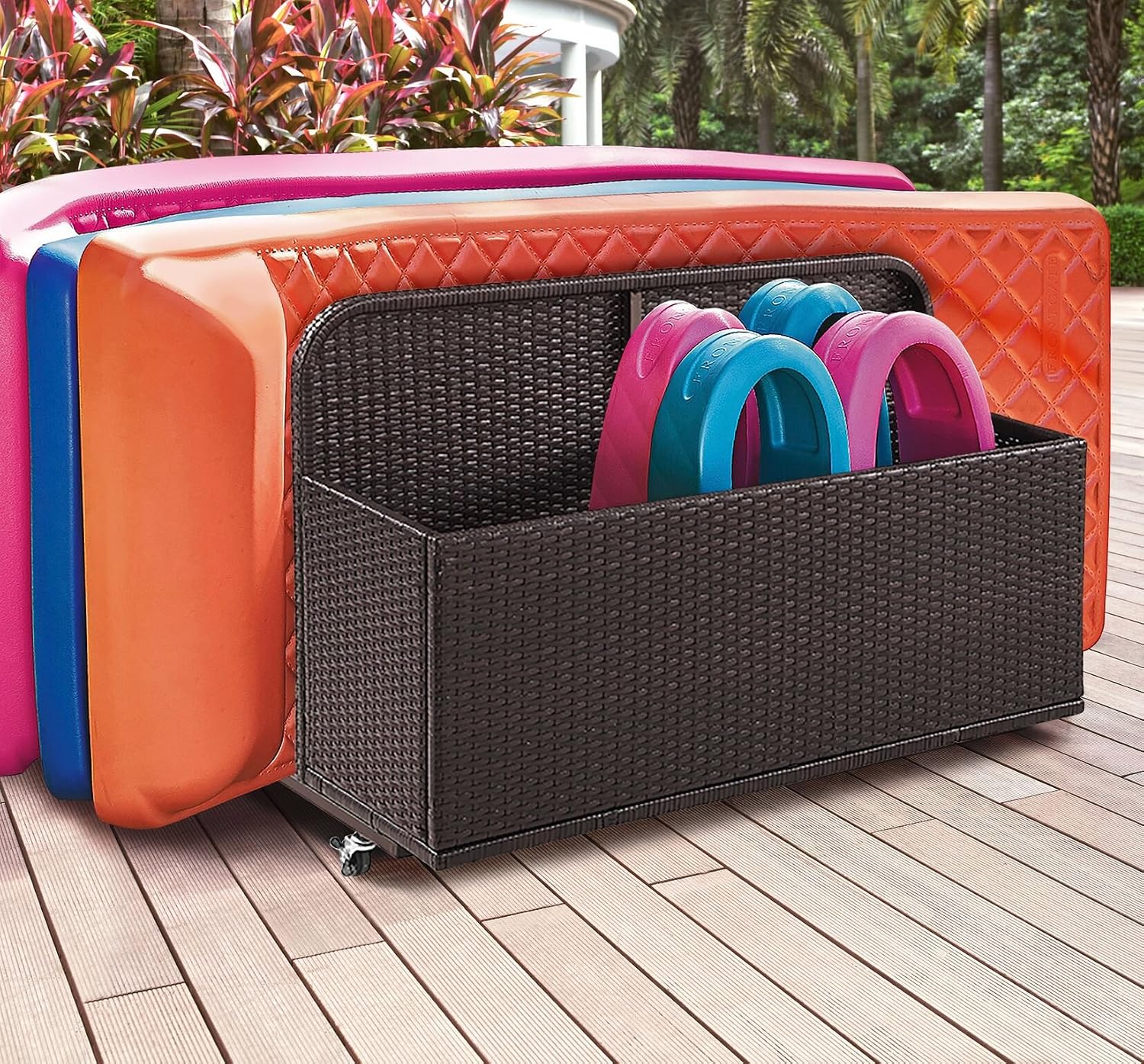 Crosley Furniture Palm Harbor Wicker Outdoor Storage Pool Caddy for Toys, Floats, Patio Furniture Cushions