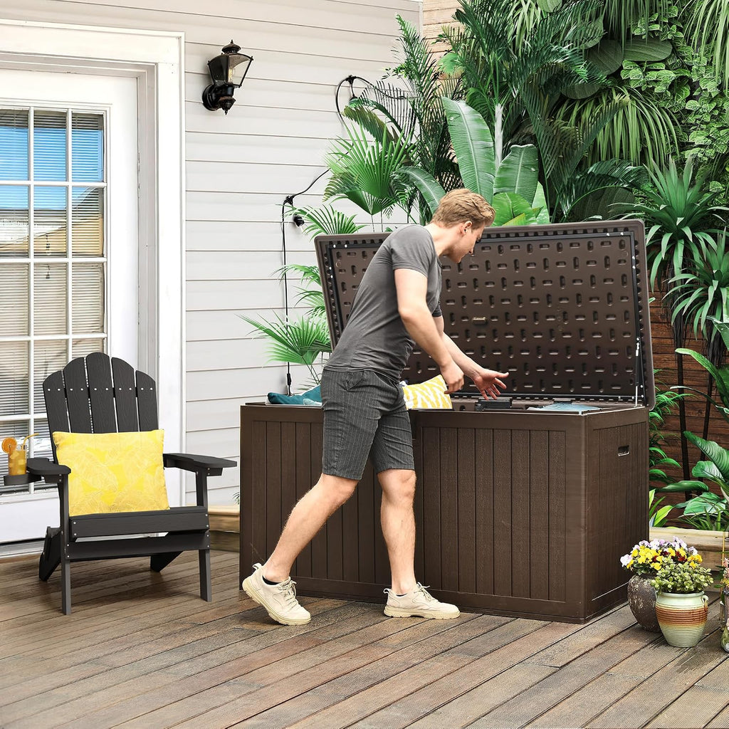 YITAHOME XXL 260 Gallon Large Deck Box,Outdoor Storage for Patio Furniture Cushions,Garden Tools with Flexible Divider,Waterproof,Lockable (Brown)