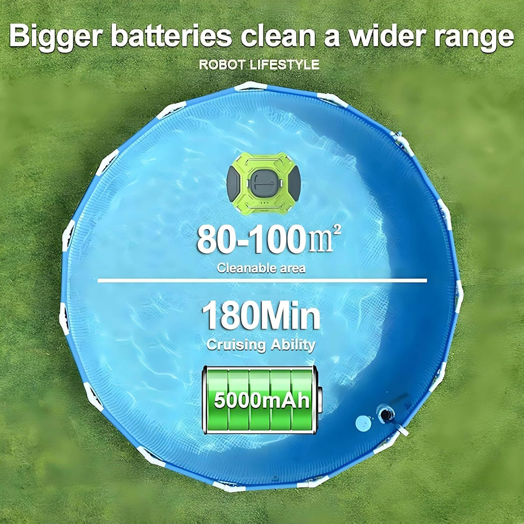Pool Automatic Vacuum Cleaner, Cordless Robotic Pool Vacuum Cleaner, Automatic Pool Robot Cleaner Filter, Automatic Return, with Hook, 180 Min Battery Life, for Out Indoor Pool