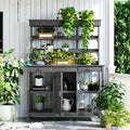 JIVOIT Outdoor Garden Potting Bench Table, 66' Large Farmhouse Wooden Garden Potting Table with 2 Drawers, Cabinet and 4-Tier Open Shelves, Garden Workstation Backyard Mudroom