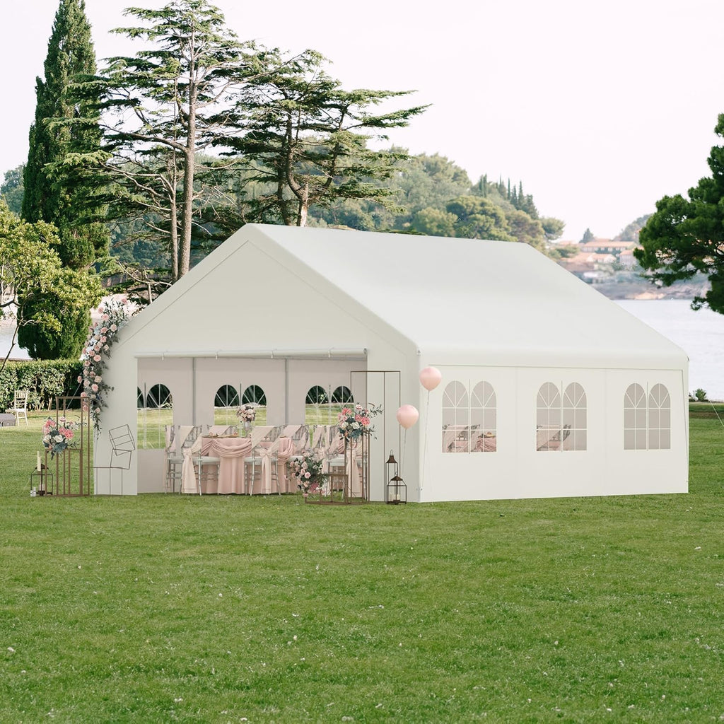 Party Tent, 20' x 20' Heavy Duty Outdoor Canopy Tent All-Season Tarp & Removable Sidewall Waterproof Carport Wedding Canopy with Windows Event Shelters Outdoor Storage Shelter Birthday BBQ