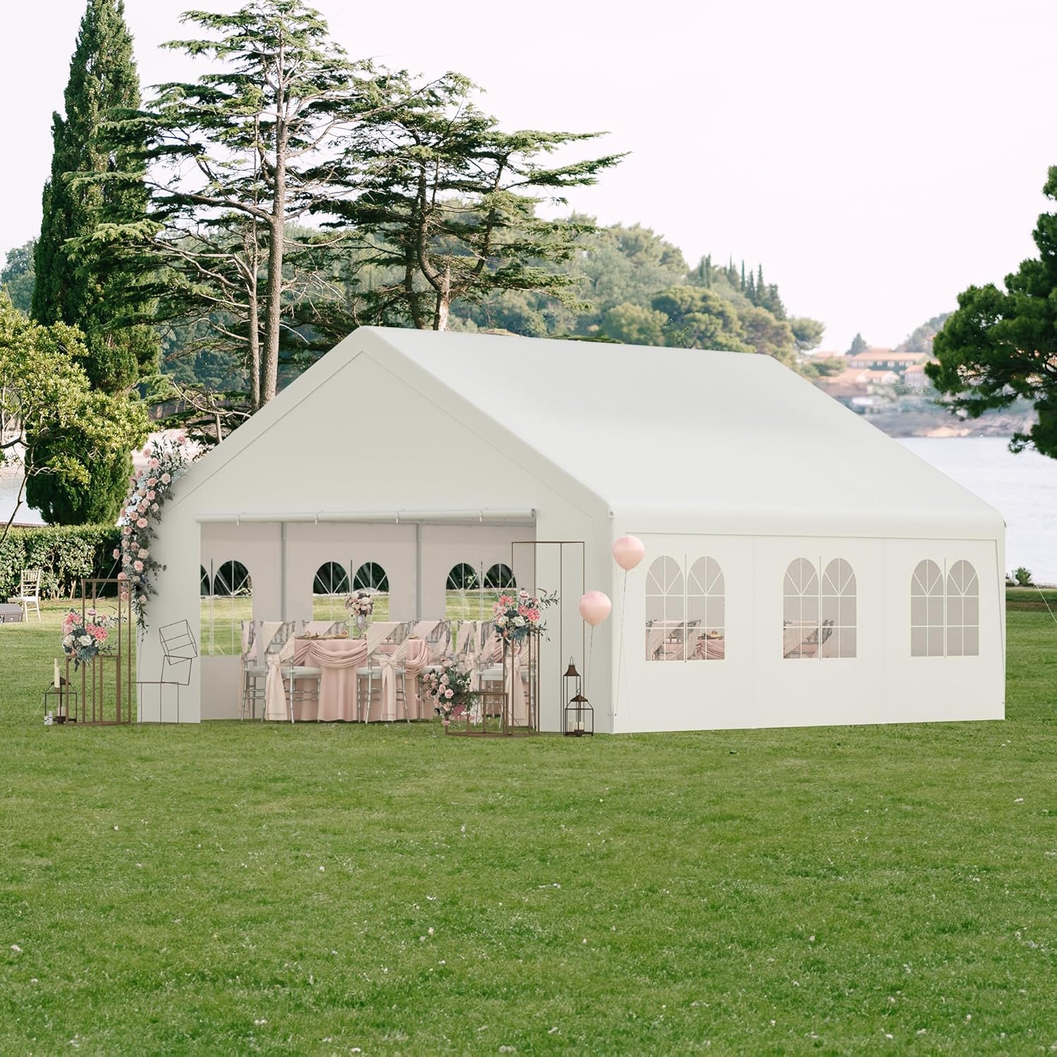 Party Tent, 20' x 20' Heavy Duty Outdoor Canopy Tent All-Season Tarp & Removable Sidewall Waterproof Carport Wedding Canopy with Windows Event Shelters Outdoor Storage Shelter Birthday BBQ