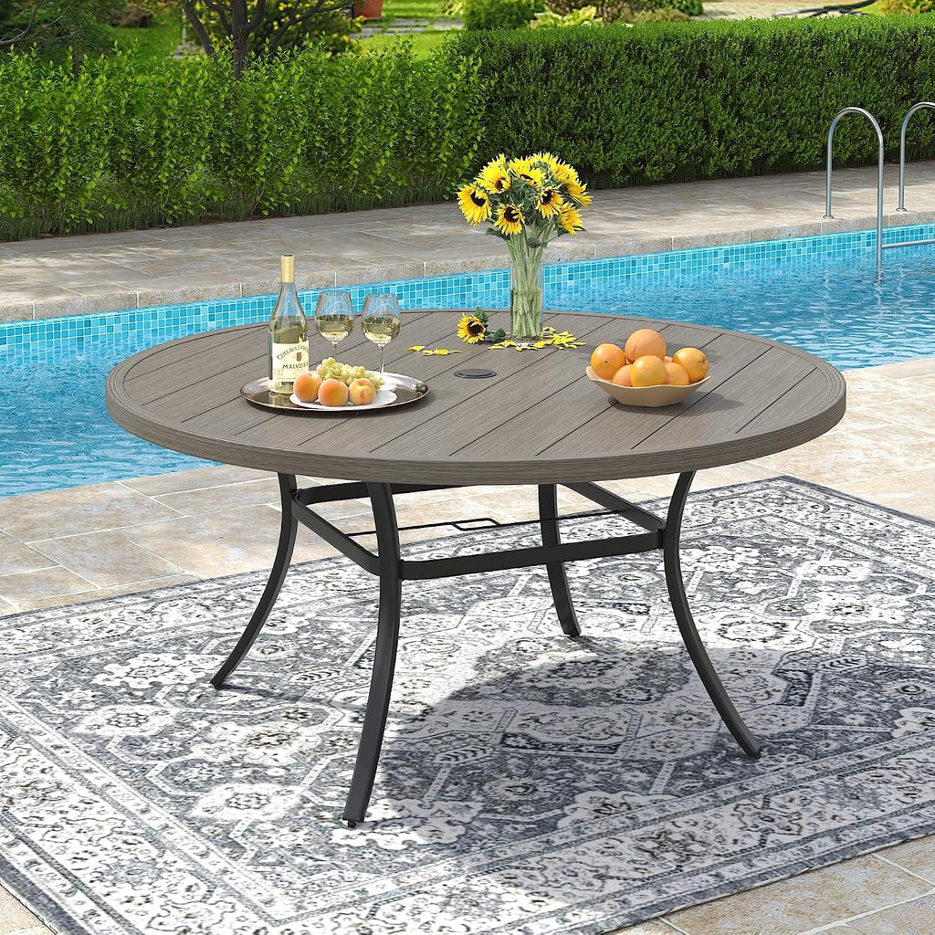 VICLLAX 50' Outdoor Round Patio Dining Table for 4-6, All Weather Metal Dining Table with Umbrella Hole for Deck Lawn Garden Backyard, Grey