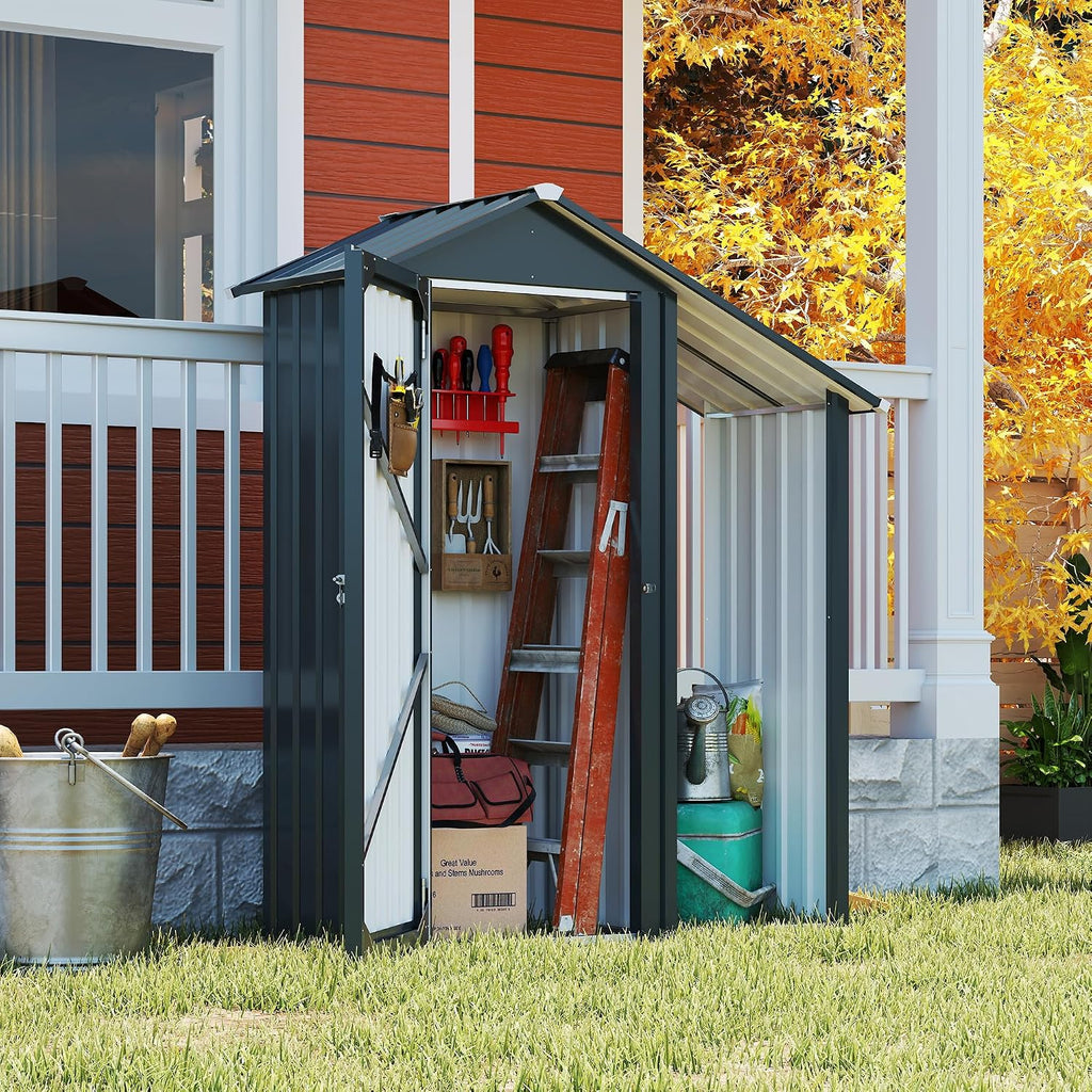 YOPTO Storage Shed,Iron 2-in-1 Storage Cabinet with A Solid Lock System and Sloped Roof,Outdoor Firewood Shed w/Waterproof,Garden Tool House for Lawnmowers,firewood,Dark Gray