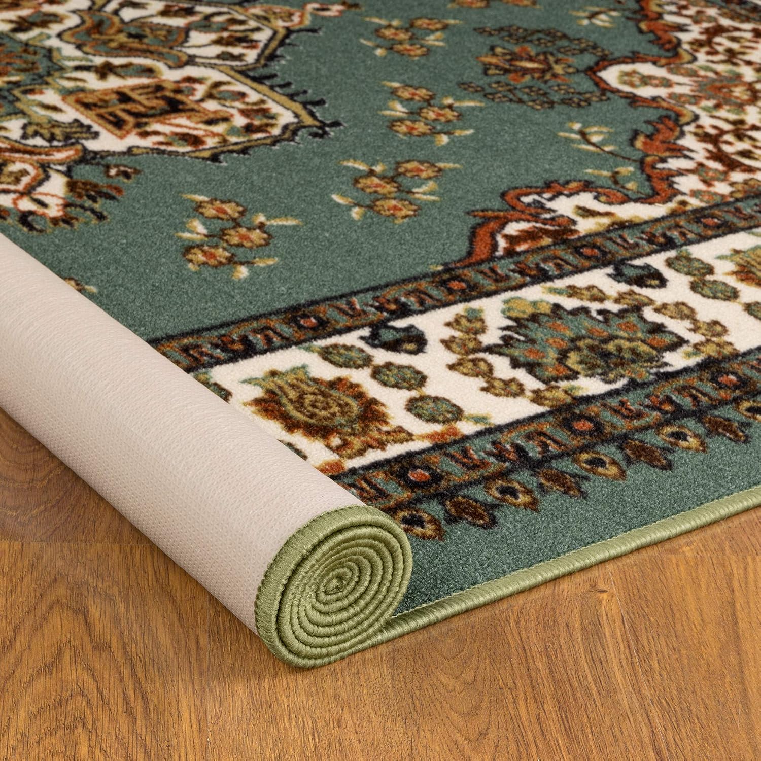 Antep Rugs Alfombras Oriental Traditional 8x10 Non-Skid (Non-Slip) Low Profile Pile Rubber Backing Indoor Area Rugs (Green, 7'10' x 10')