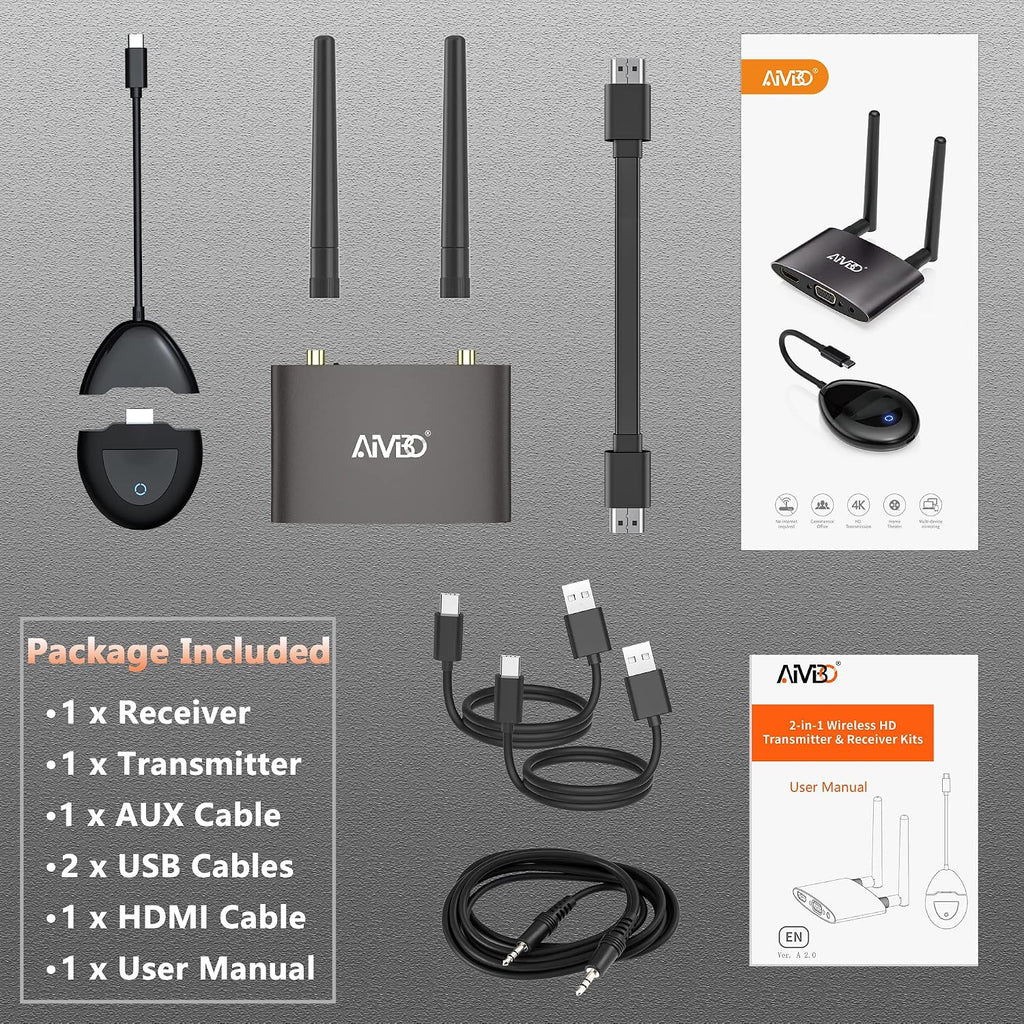 TIMBOOTECH Wireless HDMI Transmitter and Receiver 4K, USB C to Wireless HDMI, Plug & Play, VGA & HD Dual Screens, Casting 5.8G Video for Laptop, Cable Box, Phone to Monitor/Projector/HDTV, 165FT