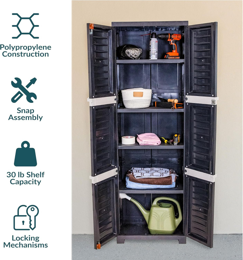 Sunnydaze 72' H Resin Garage Storage Cabinet - Garage Cabinet with Lockable Doors and Adjustable Shelves - Freestanding Utility Storage for Laundry Room, Office, Basement - Shadow