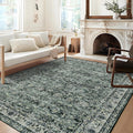 GlowSol Washable Area Rug 10x13 Large Neutral Rugs for Living Room Soft Vintage Bedroom Rug Ultra-Thin Distressed Oriental Carpet Stain Resistant Rug for Dining Room Guest Room Home Decor,Green